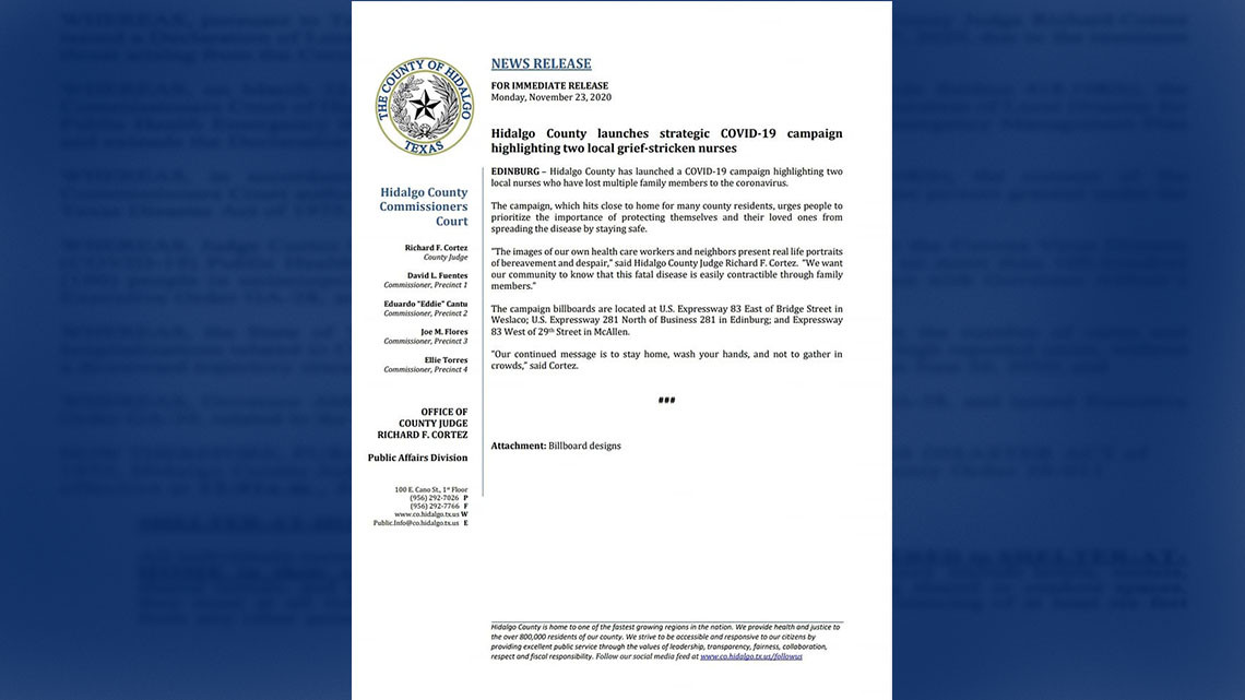 Condado Hidalgo implementa campaña enfocada en enfermeras que perdieron familiares debido a COVID-19