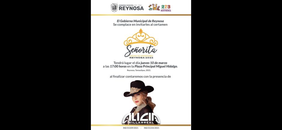 Celebra Gobierno de Reynosa, certamen "Señorita Fiestas de Aniversario 2022"