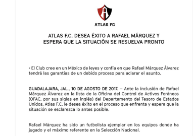 Rafa Márquez se separará de Atlas durante proceso legal