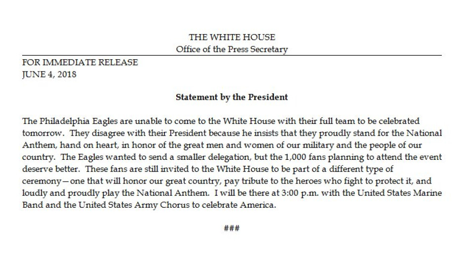 Trump cancela visita de los campeones del Super Bowl a la Casa Blanca