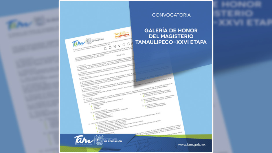 Se reciben propuestas para ingresar a la Galería de Honor del Magisterio Tamaulipeco