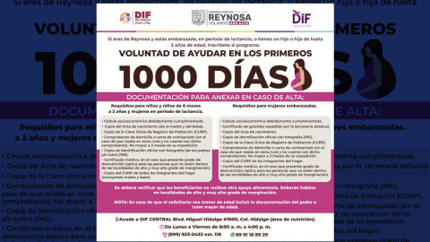 Invita DIF Reynosa a registrarse a programa "Voluntad de Ayudar en los Primeros 1000 Días"