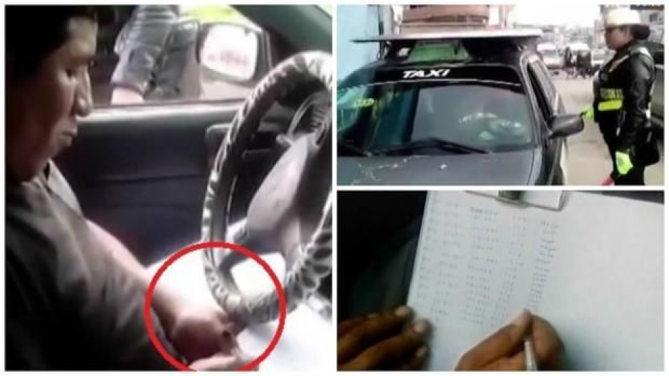 Policía castiga a chofer con planas de "Debo respetar la luz roja"