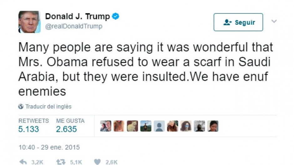 Melania Trump llega a Arabia Saudí con la cabeza descubierta