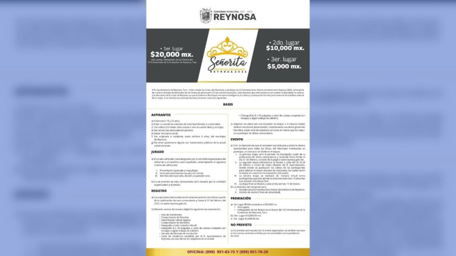 Continúa registro para Señorita Fiestas de Aniversario Reynosa 2022