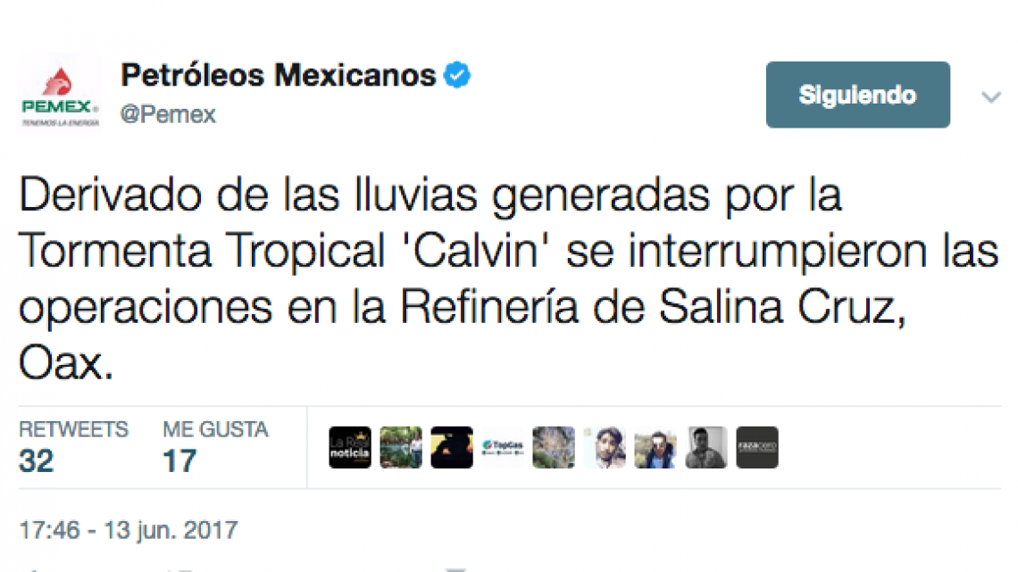 Interrumpe operaciones refinería de Salina Cruz por 'Calvin'