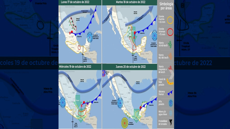 Anuncia Protección Civil llegada de frente frío y lluvias para hoy lunes
