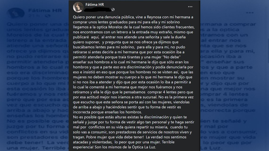 Por usar blusa de tirantes, no permiten ingreso de una mujer en local de Reynosa