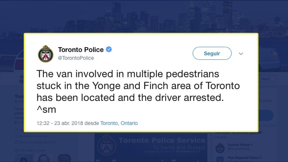 Detienen al autor de atropello múltiple en Toronto