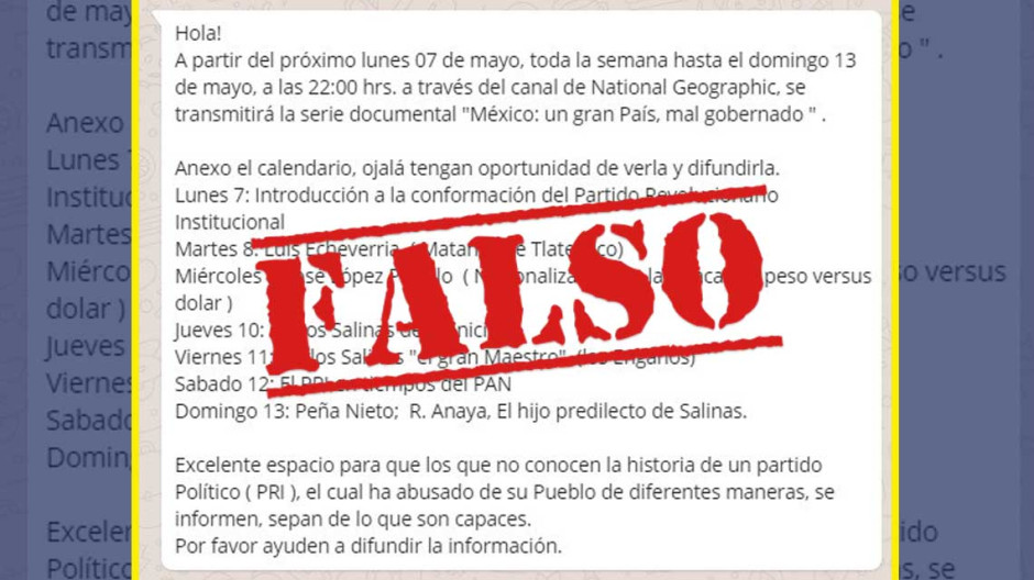 National Geographic desmiente emisión de series políticas