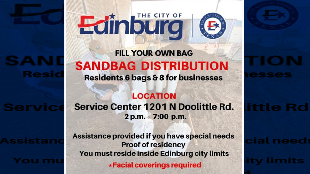 Inician distribuciones de sacos de arena en Edinburg  ante posibles inundaciones