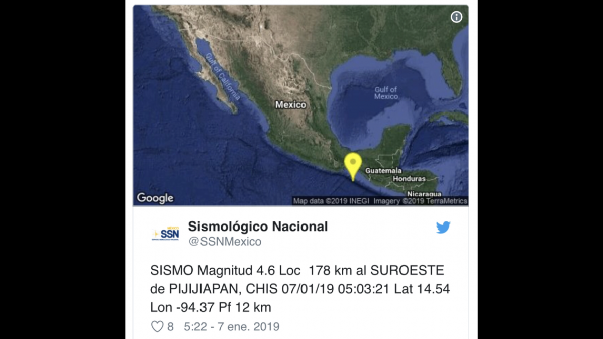 Se registra sismo de 4.6 en Pijijiapan, Chiapas