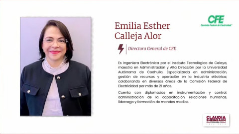 Claudia Sheinbaum presenta a Emilia Esther Calleja como la próxima titular de la CFE