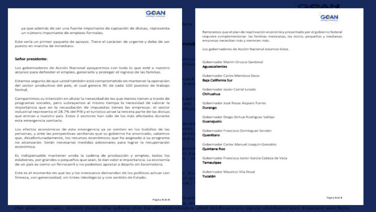 GOAN pide al gobierno federal Programa de Emergencia Económica ante crisis del covid-19