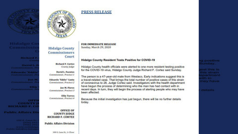 Se eleva a 28 el número de casos positivos de covid-19 en el Condado de Hidalgo