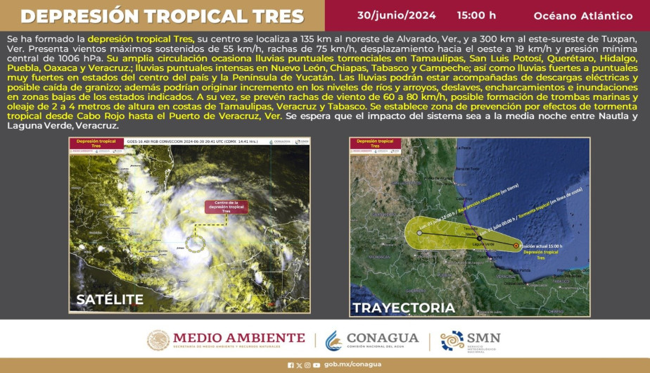 Depresión tropical Tres podría intensificarse a Tormenta 