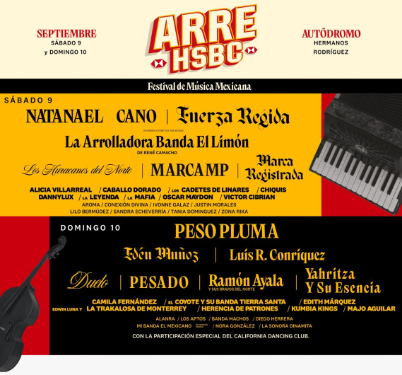 Peso Pluma, Natanael Cano, Ramón Ayala y más en Arre HSBC
