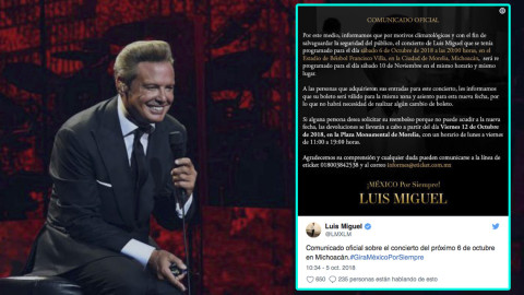 Luis Miguel pospone concierto en Michoacán