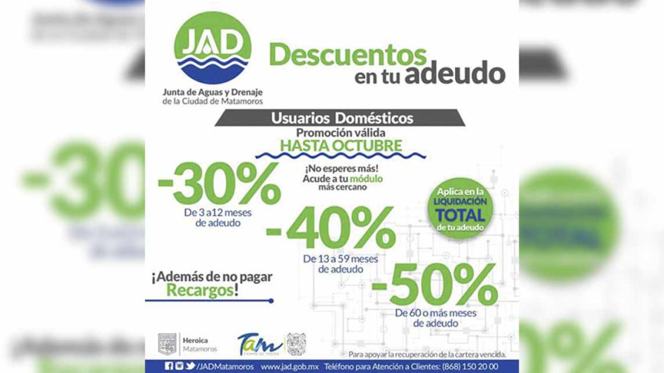 JAD ofrece descuentos en el adeudo