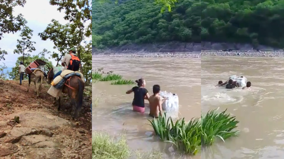 Trasladan boletas electorales cruzando río