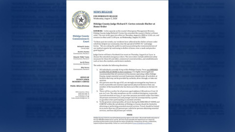 Extienden toque de queda en Condado Hidalgo hasta agosto 19 