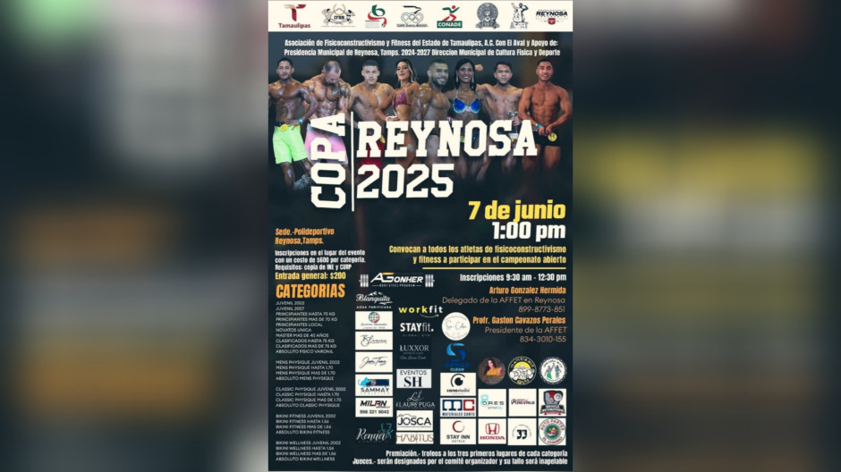 Invita Gobierno Municipal a la Copa Reynosa 2025 de Fisicoconstructivismo y Fitness