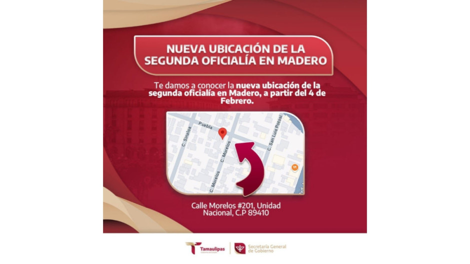 Anuncia Registro Civil cambios de ubicación en oficialías de Madero y Díaz Ordaz