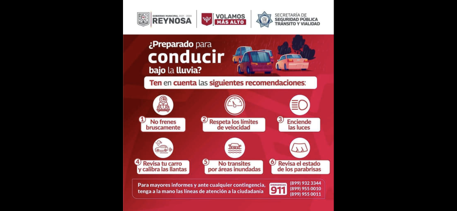 Recomienda Gobierno de Reynosa manejar con precaución durante la lluvia