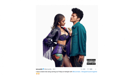 Cardi B estrenará canción con Bruno Mars