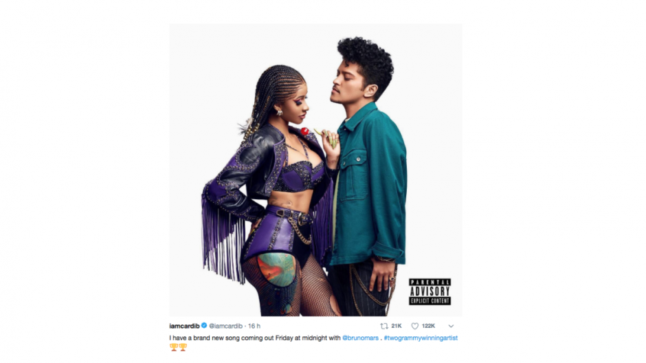 Cardi B estrenará canción con Bruno Mars