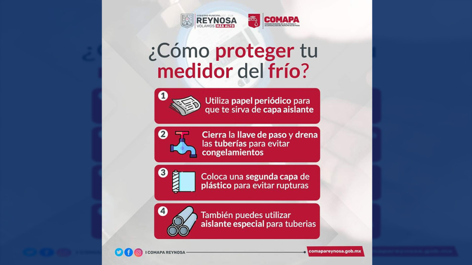 Recomiendan COMAPA y Municipio cuidado de tubería por bajas temperaturas