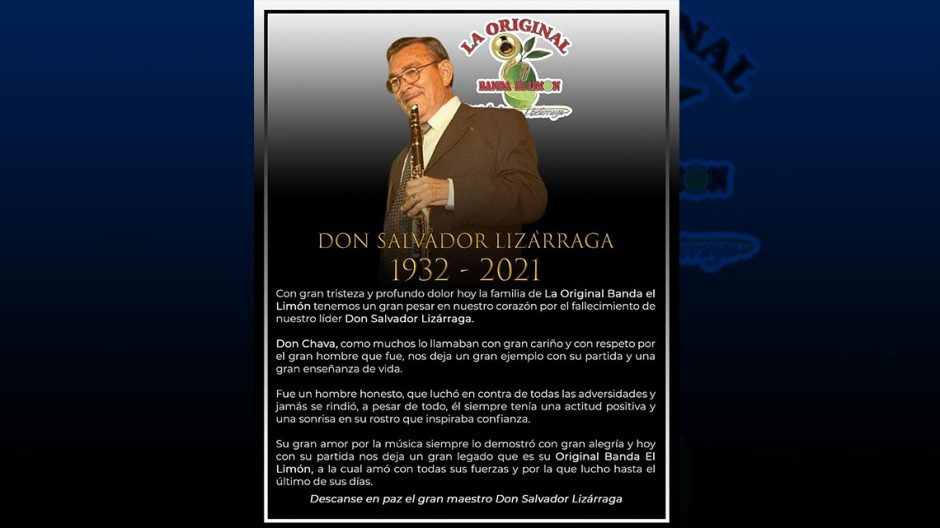 Fallece Salvador Lizárraga, líder de La Original Banda el Limón