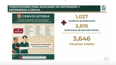 Lanzan convocatoria para 3 mil 646 vacantes de enfermería en el IMSS-Bienestar