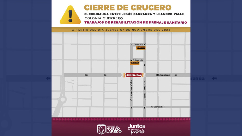 Informa Gobierno Municipal cierre de vialidad por trabajos de rehabilitación