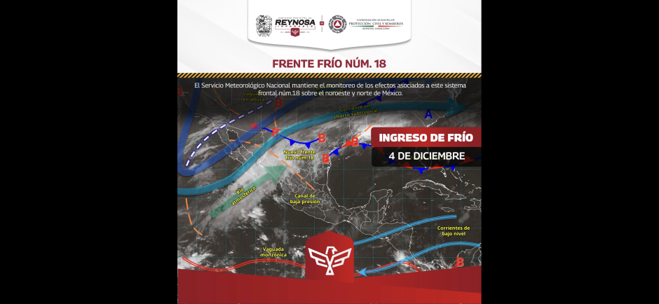 PCyB Reynosa alerta por frente frío 18 y llama a extremar precauciones