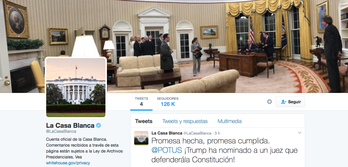 Casa Blanca reactiva su cuenta de Twitter en español