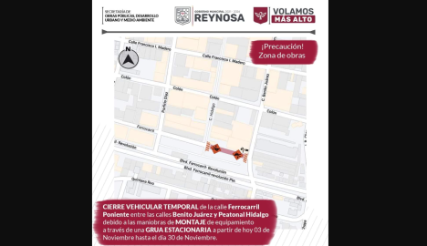 Aviso de cierre de vialidad, por obras en museo del ferrocarril