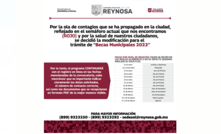 Tramitará Gobierno de Reynosa Becas Municipales de manera virtual