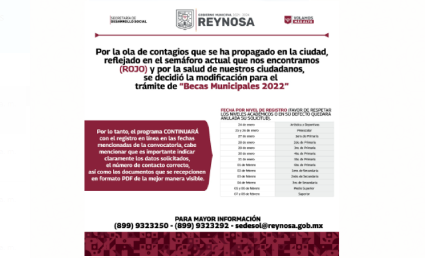 Tramitará Gobierno de Reynosa Becas Municipales de manera virtual