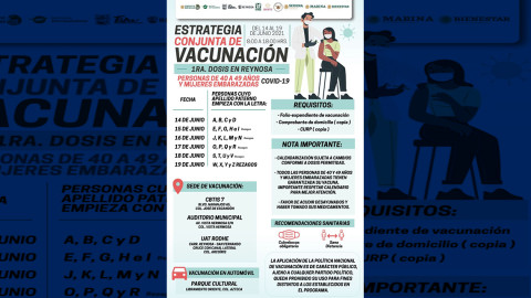 Iniciará el lunes 14 vacunación 40-49 años y embarazadas