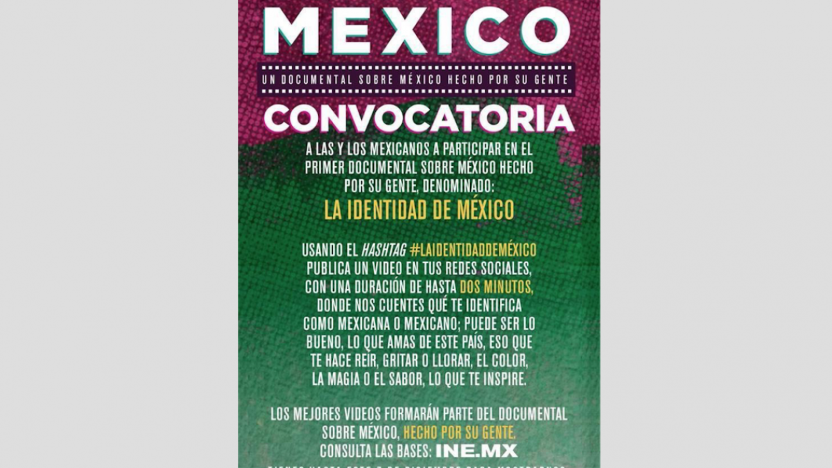 Invita INE a participar en el documental “La identidad de México”