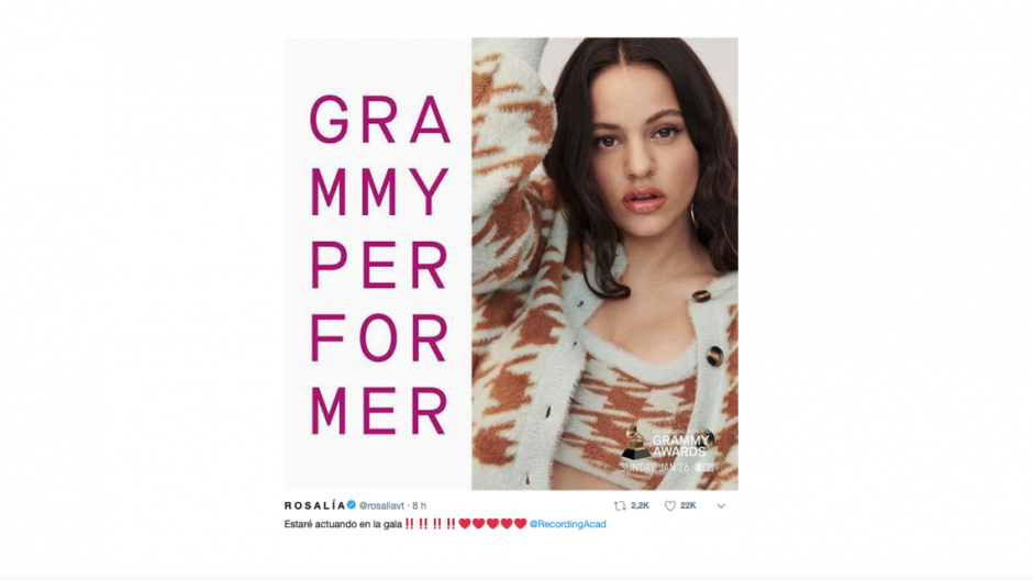 Rosalía confirmó su actuación en los Grammy