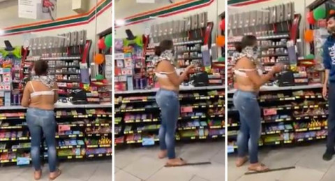 Mujer no es atendida luego de usar blusa como cubrebocas