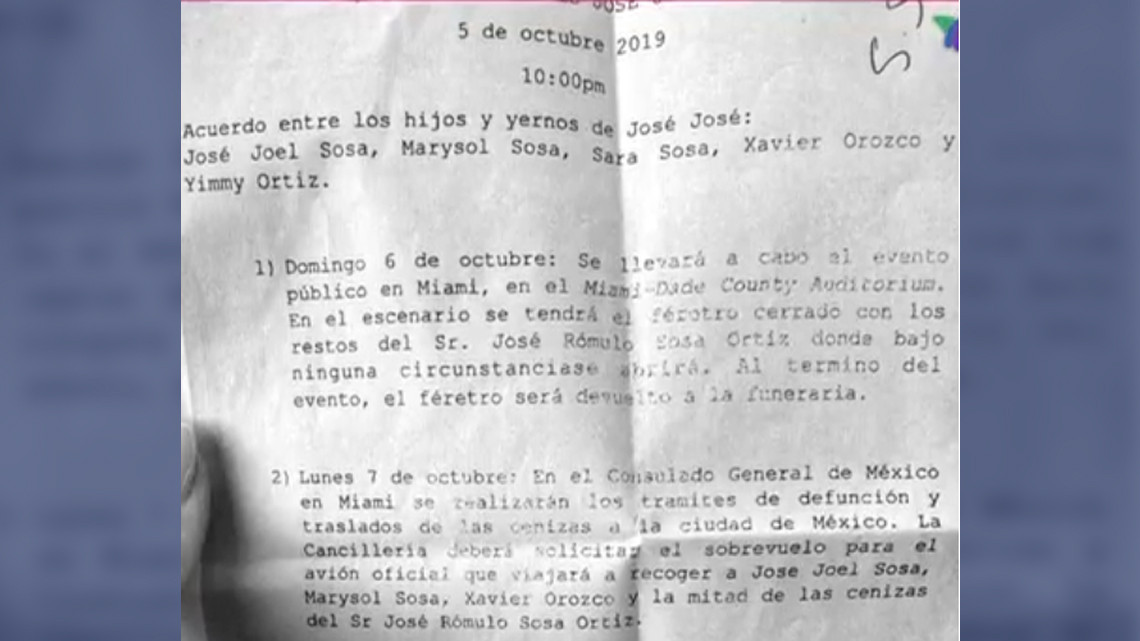 Este fue el acuerdo que firmaron los hijos de José José