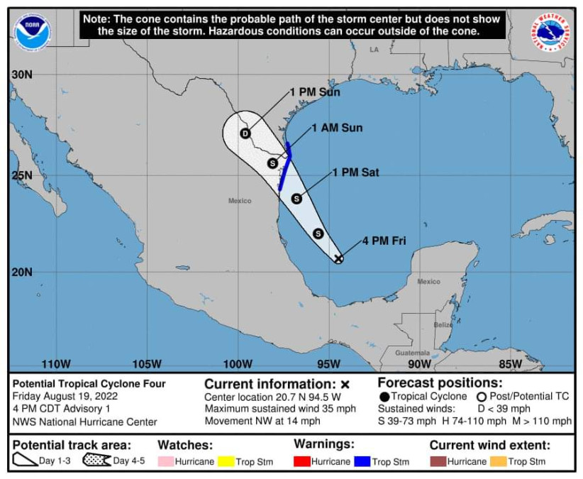 Listo Gobierno de Matamoros por posible presencia de tormenta tropical "Danielle"
