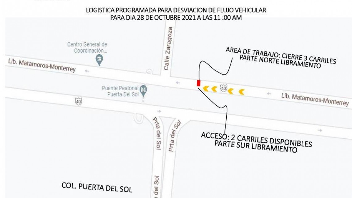 Avisa COMAPA cierre parcial en libramiento Matamoros-Monterrey
