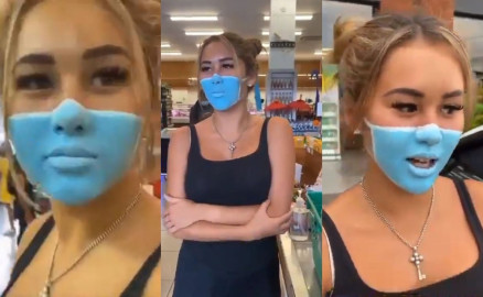 ¡Casi se la creen! Influencer se pinta un cubrebocas para ingresar a una tienda 