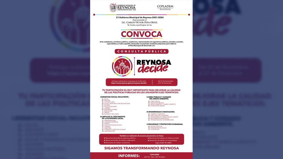 Convoca el Presidente Municipal Carlos Peña Ortiz a ciudadanos para solucionar problemas de Reynosa