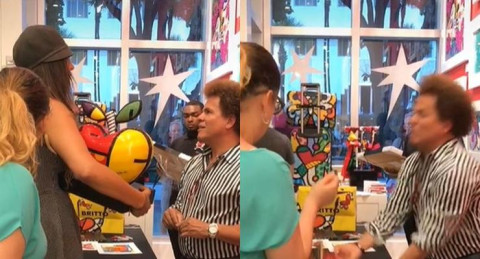 Mujer rompe obra de arte frente al artista por venganza