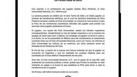 Pumas toma acciones legales contra negativa de Gastón silva